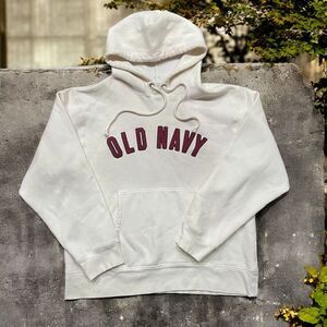 Old Navy Y2K Vintage Pullover Spell Out Logo White Red Hoodie Men's Large
